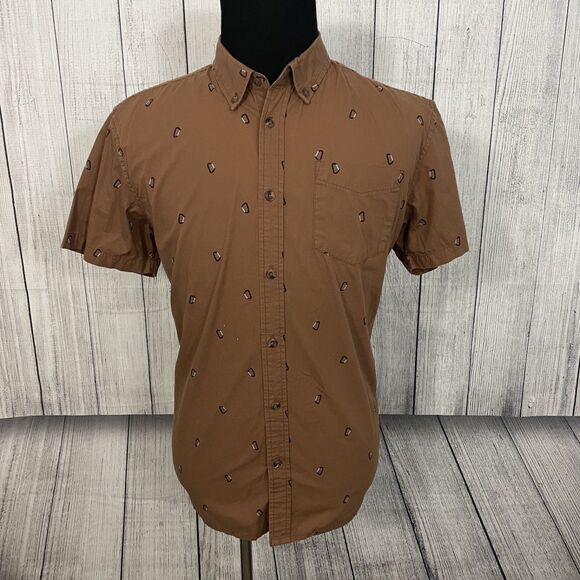 Prana Other - prAna Men's Large Brown Carabiner AOP Short Sleeve Button-Front Shirt